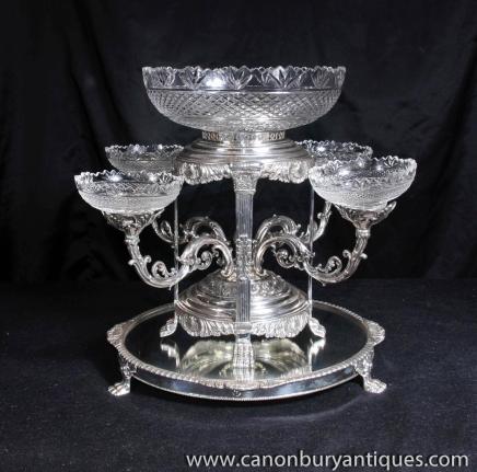 Sheffield Silver Plate Epergne Centrepiece Glass Stand Dish Bowl 