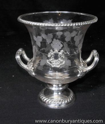 Victorian Etched Glass Silver Plate Campana Urn Tankard 