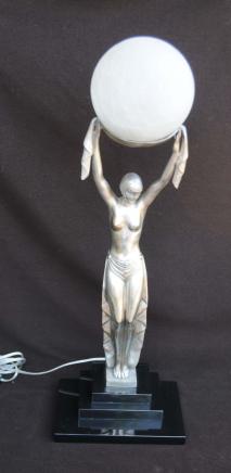 Art Deco Bronze Figurine Lamp Statue Light 