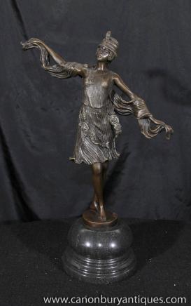 Art Deco Bronze Turkish Dancer Statue Signed Kernalan