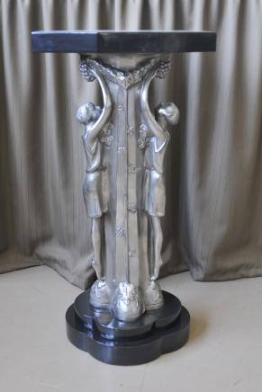 French Art Deco Bronze Figurine Side Table Marble Top 