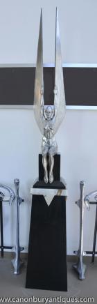 XL Art Deco Bronze Female Figurine Statue Architectural Centrepiece 