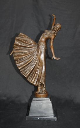 Art Deco Chiparus Bronze Figurine Dancer Signed