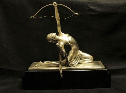French Art Deco Bronze Diana Archer Statue Bourraine