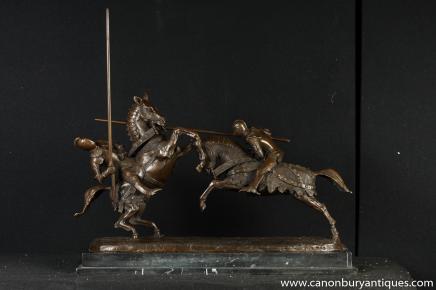 Bronze Statue English Knights Jousting Horse Battle Bronze Medieval 