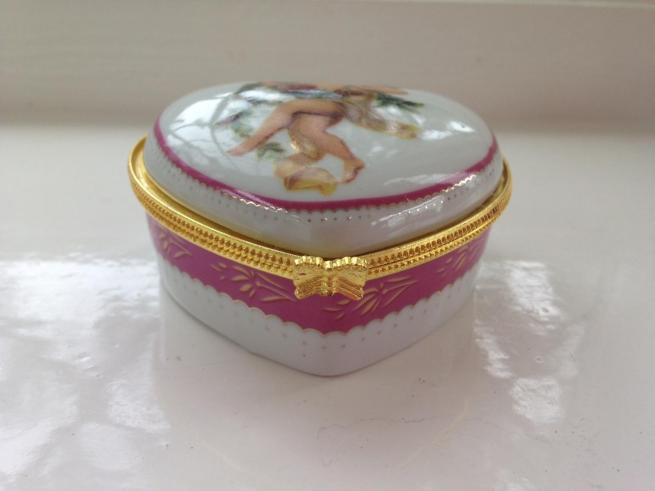 Heart Shaped Porcelain Cherub Trinket 