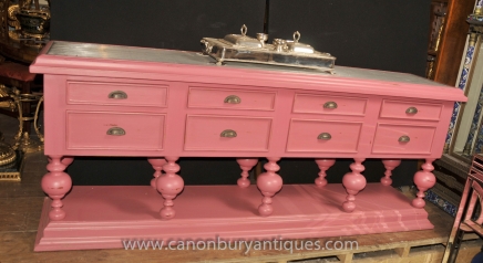 Large Pink English Painted Kitchen Dresser Shabby Chic Farmhouse