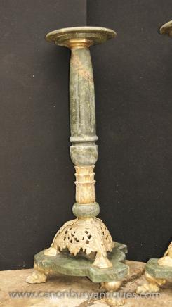 Pair French Empire Marble Pedestal Stands Tables Column 