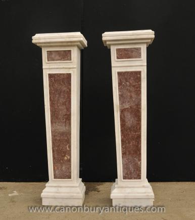 Pair French Empire Marble Pedestal Table Column Stands 