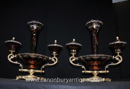 Pair French Empire Ormolu Glass Epergnes Centrepieces Urn 