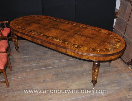 Victorian Walnut Extending Dining Table Marquetry Inlay Tables 
