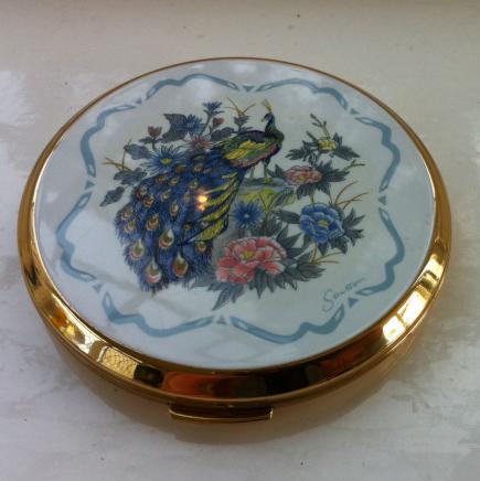1950s Stratton of London Peacock Mirror Powder Compact