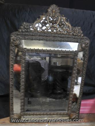 Antique 1880 French Cushion Press Mirror Art Nouveau Mantle Mirrors 