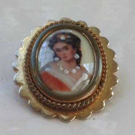 Antique Hand Painted Cameo Brooch
