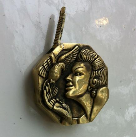 Art Deco Brass Vesta Lady with Dove