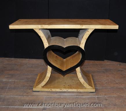 Art Deco Heart Console Table Blonde Walnut 1920s Furniture