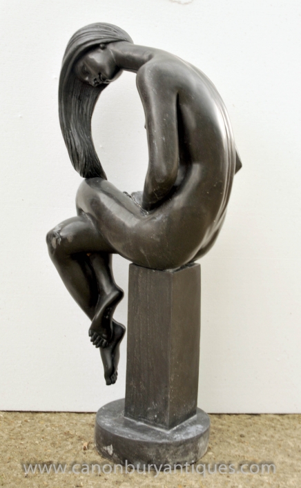 Art Nouveau Marble Statue Nude Female Sculpture Garden Art Naked