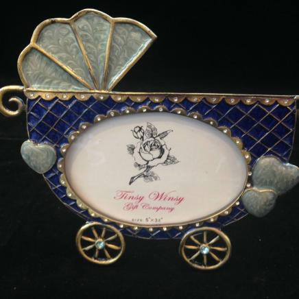 Blue Enamel & Diamonte Baby Buggy Photograph Frame