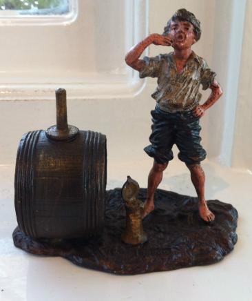 Boy Drinking Beer Bronze Stamped Bergman
