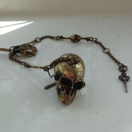 Brass Skull Snuff Fob on Chain