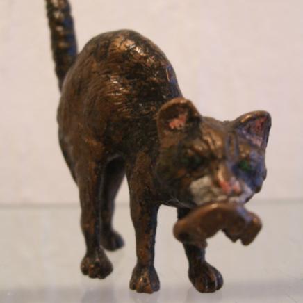 Bronze Cat Carrying Rat Marked Bergman