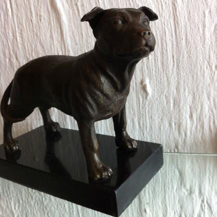 Bronze Staffordshire Bull Terrier on Marble Base