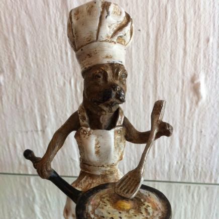 Cold Painted Pug Dog Chef Bronze Signed Bergman