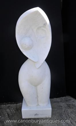 English Abstract Art Marble Statue Nude Female Hepworth Carved Modernist Garden