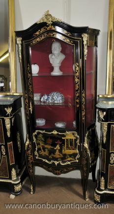French Black Lacquer Display Cabinet Bijouterie Chinoiserie