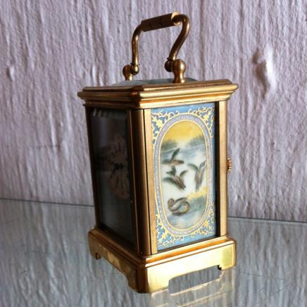 French Bronzer Carriage Clock with Sevres Panels & Key