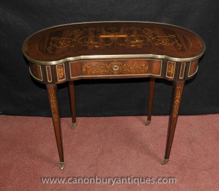 French Empire Inlay Kidney Desk Bureau Plat Writing Table 