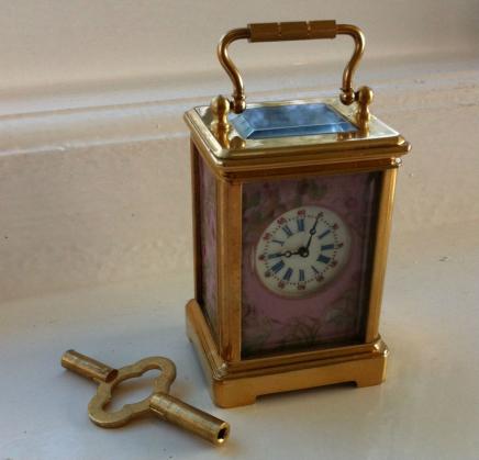 French Gilded Bronze & Porcelain Carriage Clock