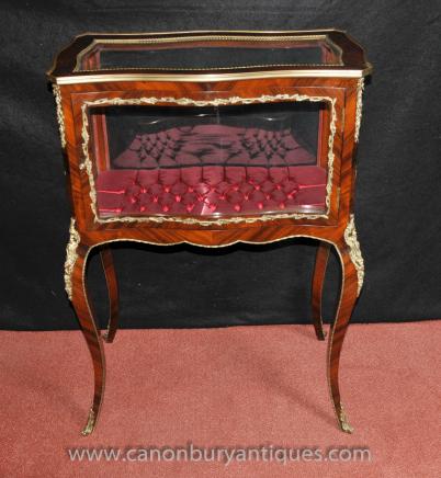 French Louis XV Glass Display Jewellery Cabinet Bijouterie
