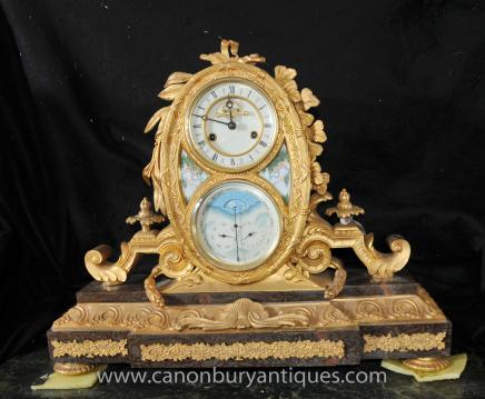 French Louis XVI Ormolu Mantle Clock Rococo Time Marble Base