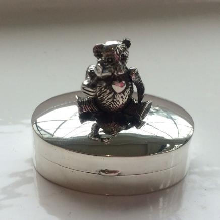 HM Silver Trinket with Mechanical Teddy Bear