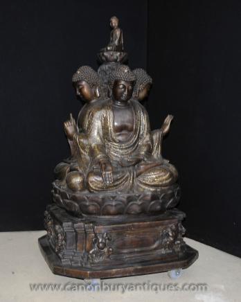 Large Bronze 4 Burmese Buddha Statues Lotus Shakyamuni Buddhism Buddhist