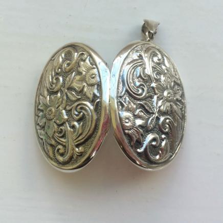 Large Solid Silver Flower Locket