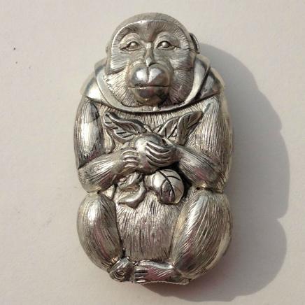 Oriental Silver Plate Monkey Vesta