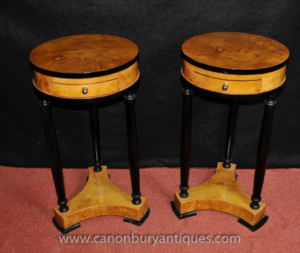 Pair Art Deco Side Accent Tables Blonde Walnut Furniture
