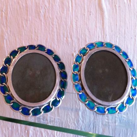 Pair Art Nouveau Plique a Jour Photo Frames