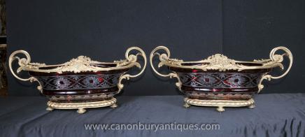Pair Cut Glass Empire Tureens Dishes Boaters Urns Louis XV French Glassware