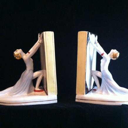 Pair Elegant Art Deco Porcelain Library Book Ends