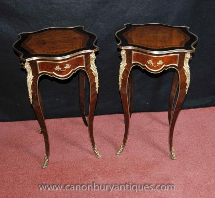 Pair French Empire Pedestal Side Table Lamp Accent Tables 