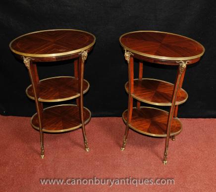 Pair French Empire Tiered Side Accent Tables Ormolu Goats Head 