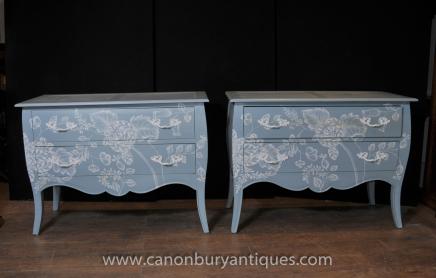 Pair French Painted Commodes Chest Drawers Shabby Farmhouse 