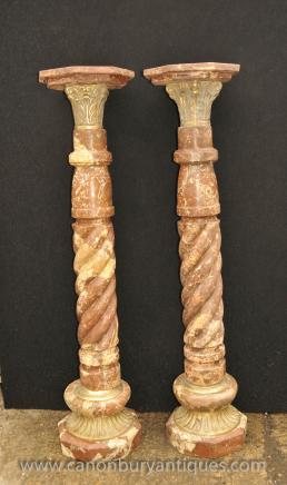 Pair Louis XV Marble Pedestal Stands Doric Columns Tables