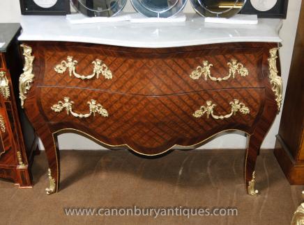 Pair Louis XVI Bombe Commodes Chests of Drawers Parquetry Inlay