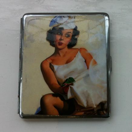 Pictorial Cigarette Case Displaying Lady by Smoking Fire