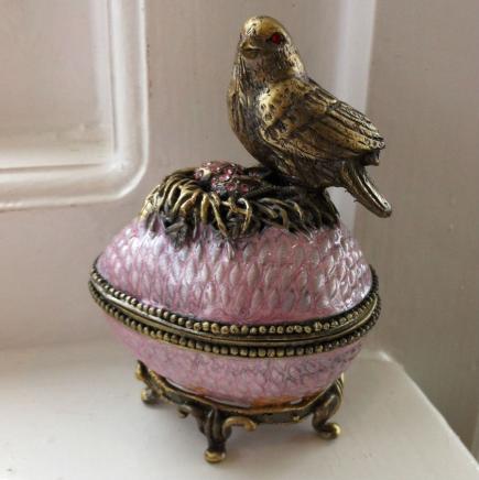 Pink & Gold Bird on Enamel Egg Keepsake