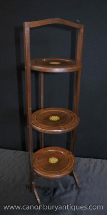 Regency Mahogany Inlay 3 Tiered Cake Stand Side Table 